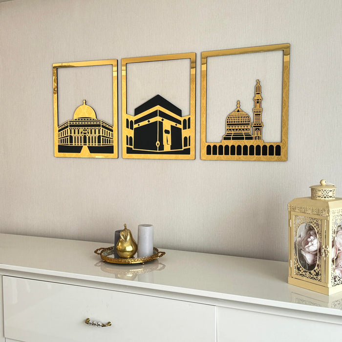 Holy Sites Islamic Wall Art | Masjid Al Aqsa | Kaaba | Masjid An-Nabawi | Wooden Blessed Places Islamic Wall Decor | Gift for Muslims | Islamic Gift | Ramadan Eid Gift