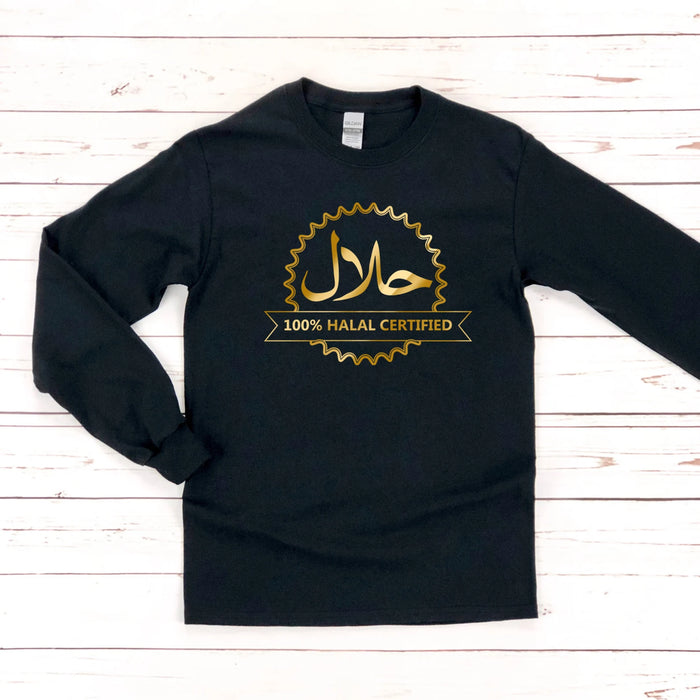 a black shirt with gold arabic writing on it