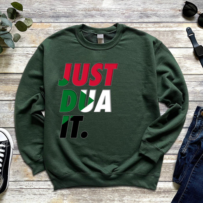 a green sweatshirt that says just pda it