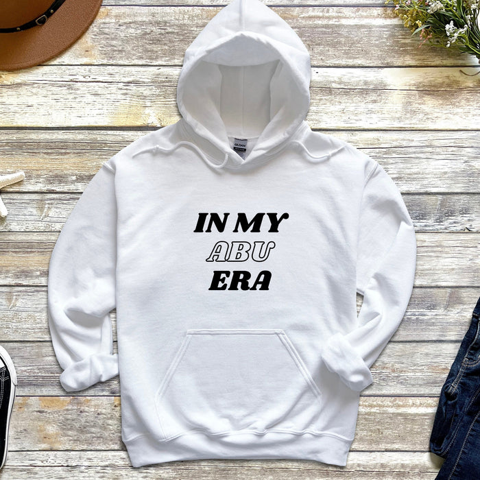 a white hoodie with the words in my adru era printed on it