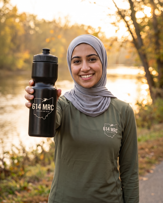 614MRC Sports Squeeze Bottle worn by a 614 MRC member in Columbus